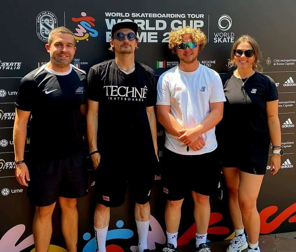 GB Skateboarding staff and athletes at an international competition